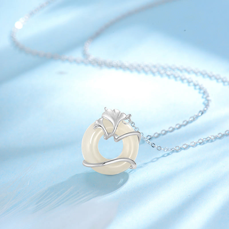Buddha Stones Hetian Jade 925 Sterling Silver Peace Buckle Ginkgo Leaf Necklace Pendant - 925 Sterling Silver Hetian Jade - image 8