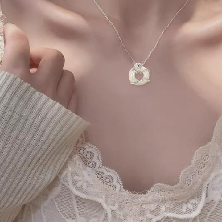 Buddha Stones Hetian Jade 925 Sterling Silver Peace Buckle Ginkgo Leaf Necklace Pendant - image 11