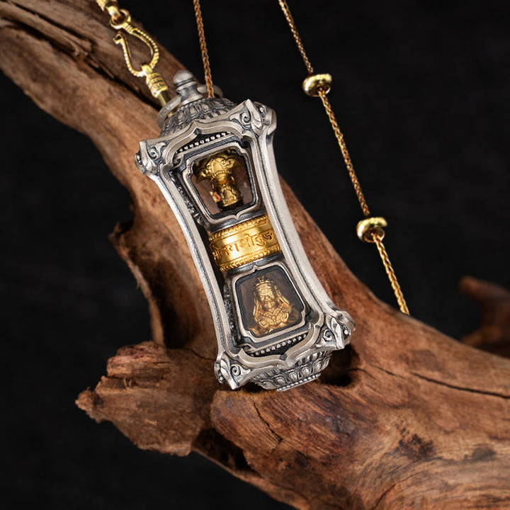 Buddha Stones 925 Sterling Silver Tibetan Zakiram Goddess of Wealth Blessing Necklace Pendant - Zakiram&58cm Golden Copper Chain - image 13