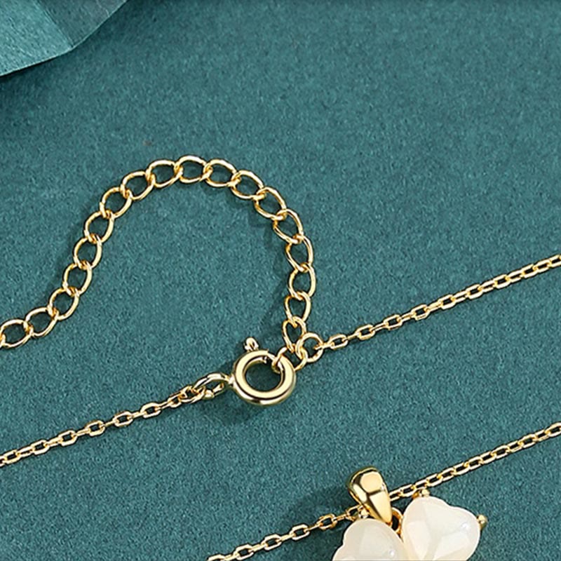 Buddha Stones Hetian Jade 925 Sterling Silver Four Leaf Clover Necklace Pendant - image 4