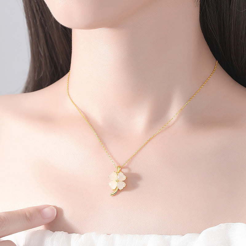 Buddha Stones Hetian Jade 925 Sterling Silver Four Leaf Clover Necklace Pendant - image 8