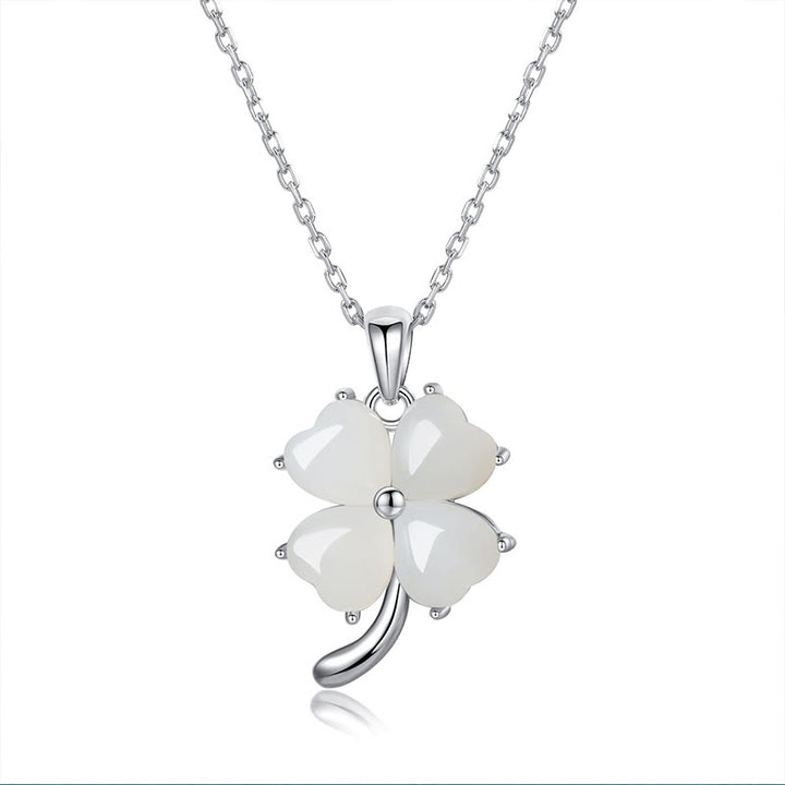 Buddha Stones Hetian Jade 925 Sterling Silver Four Leaf Clover Necklace Pendant - 925 Sterling Silver Hetian Jade - image 9