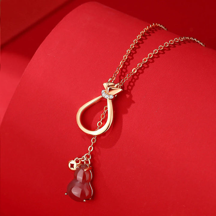 Buddha Stones Red Agate Chalcedony 925 Sterling Silver Gourd Lucky Bag Confidence Necklace Pendant