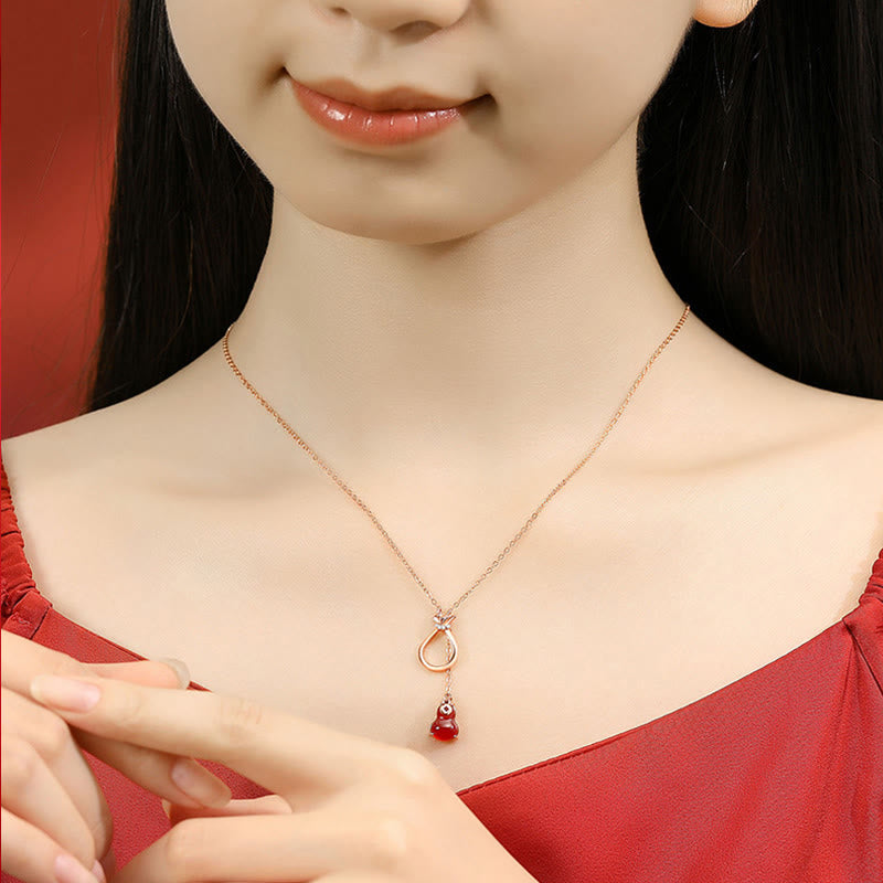 Buddha Stones Red Agate Chalcedony 925 Sterling Silver Gourd Lucky Bag Confidence Necklace Pendant - image 2