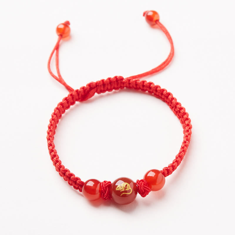 Buddha Stones Natural Red Agate Chinese Zodiac Red String Braided Protection Luck Bracelet