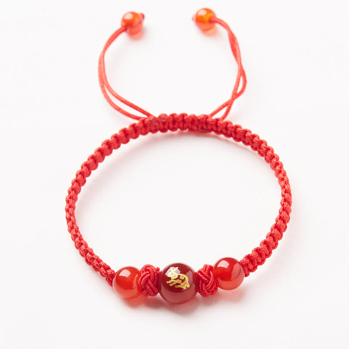 Buddha Stones Natural Red Agate Chinese Zodiac Red String Braided Protection Luck Bracelet