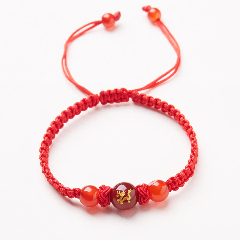 Buddha Stones Natural Red Agate Chinese Zodiac Red String Braided Protection Luck Bracelet