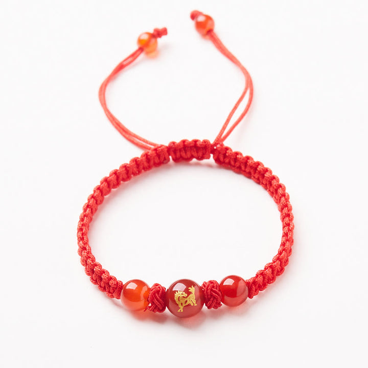 Buddha Stones Natural Red Agate Chinese Zodiac Red String Braided Protection Luck Bracelet