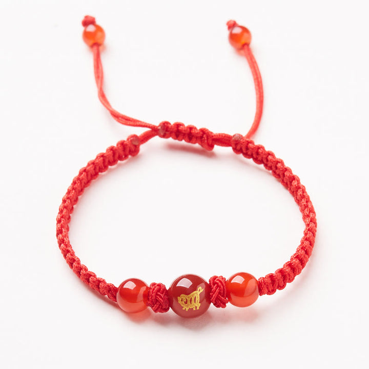 Buddha Stones Natural Red Agate Chinese Zodiac Red String Braided Protection Luck Bracelet