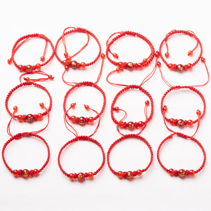 Buddha Stones Natural Red Agate Chinese Zodiac Red String Braided Protection Luck Bracelet