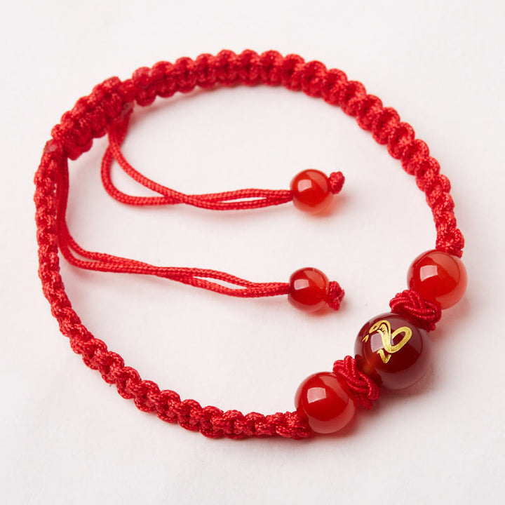 Buddha Stones Natural Red Agate Chinese Zodiac Red String Braided Protection Luck Bracelet