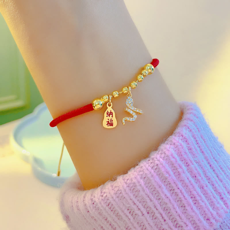 Buddha Stones Handmade Red String Fu Character Year Of The Snake Protection Braided Bracelet