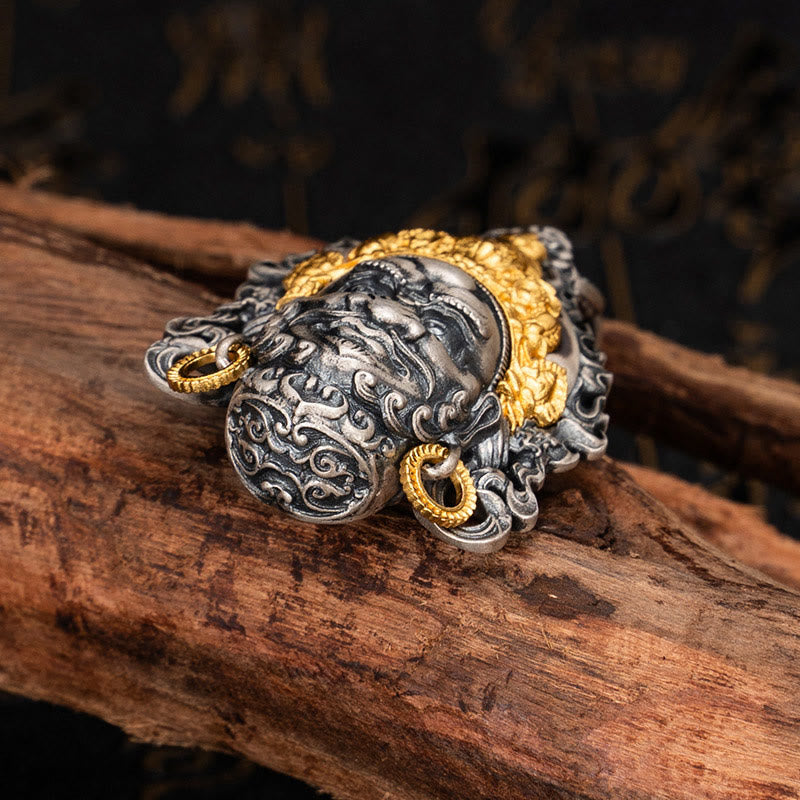 Buddha Stones 925 Sterling Silver Tibetan Yellow Jambhala God of Wealth Protection Necklace Pendant - image 4