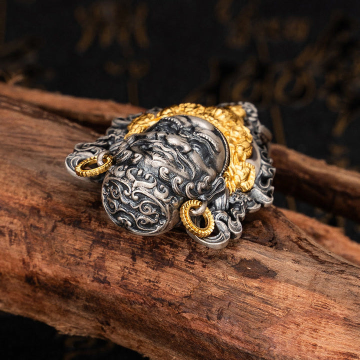 Buddha Stones 925 Sterling Silver Tibetan Yellow Jambhala God of Wealth Protection Necklace Pendant - image 4