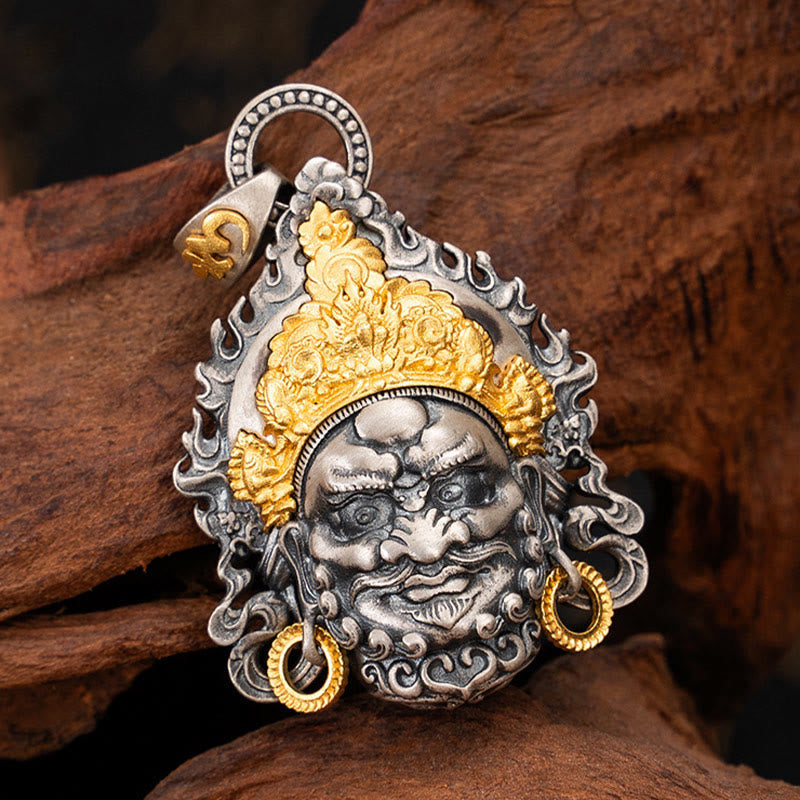Buddha Stones 925 Sterling Silver Tibetan Yellow Jambhala God of Wealth Protection Necklace Pendant - image 6
