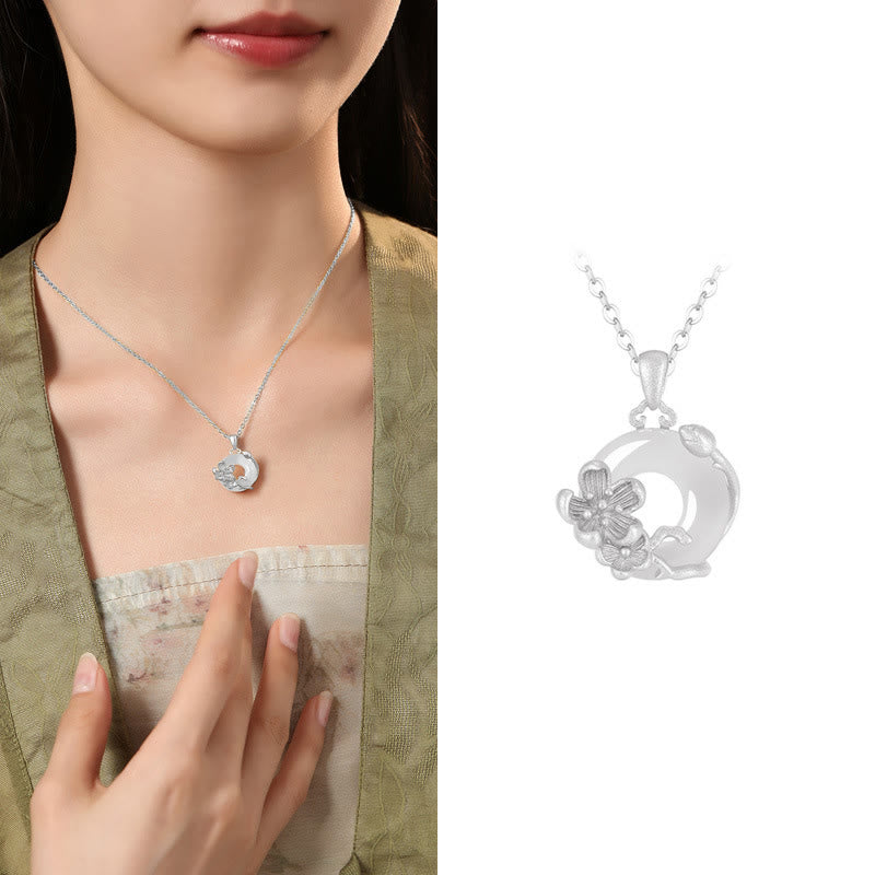 Buddha Stones Chalcedony 925 Sterling Silver Peace Buckle Flowers Necklace Pendant - Plum Blossom - 925 Sterling Silver Chalcedony - image 30