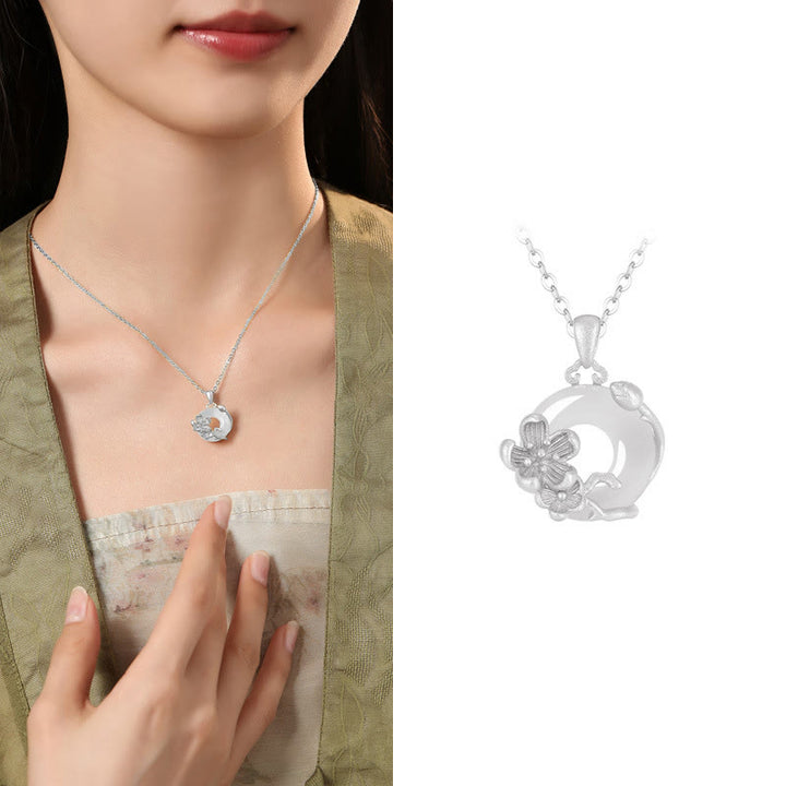 Buddha Stones Chalcedony 925 Sterling Silver Peace Buckle Flowers Necklace Pendant - Plum Blossom - 925 Sterling Silver Chalcedony - image 30