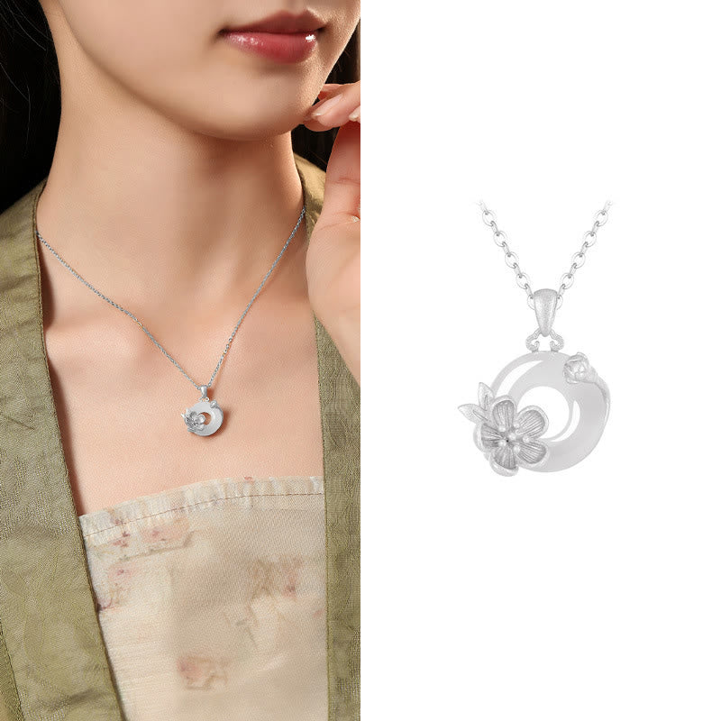 Buddha Stones Chalcedony 925 Sterling Silver Peace Buckle Flowers Necklace Pendant - Apricot Blossom - 925 Sterling Silver Chalcedony - image 29