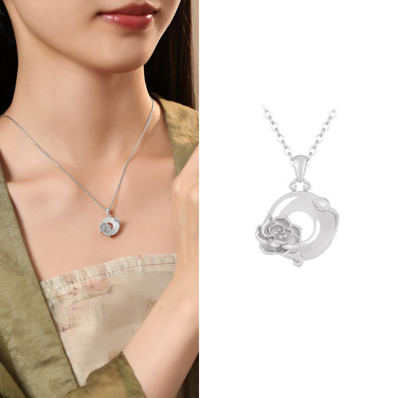 Buddha Stones Chalcedony 925 Sterling Silver Peace Buckle Flowers Necklace Pendant - Peony - 925 Sterling Silver Chalcedony - image 32