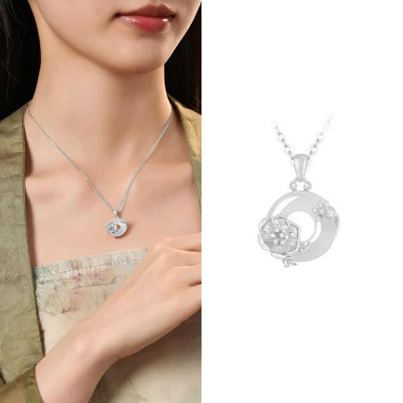 Buddha Stones Chalcedony 925 Sterling Silver Peace Buckle Flowers Necklace Pendant - Pomegranate Blossom - 925 Sterling Silver Chalcedony - image 33