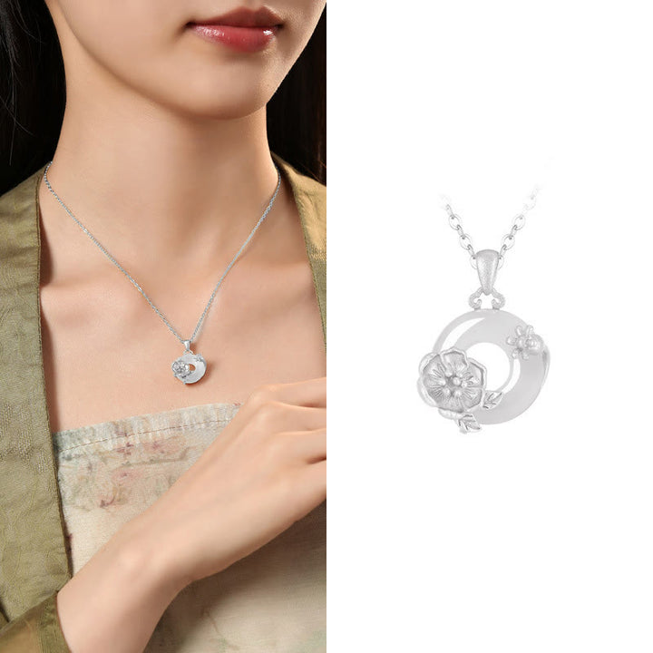 Buddha Stones Chalcedony 925 Sterling Silver Peace Buckle Flowers Necklace Pendant - Pomegranate Blossom - 925 Sterling Silver Chalcedony - image 33