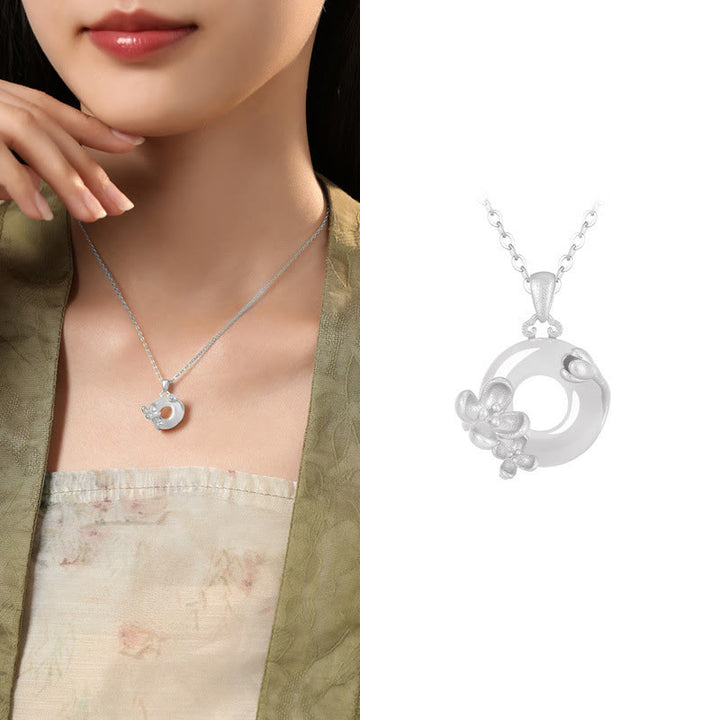 Buddha Stones Chalcedony 925 Sterling Silver Peace Buckle Flowers Necklace Pendant - Osmanthus - 925 Sterling Silver Chalcedony - image 36