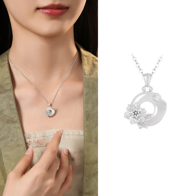 Buddha Stones Chalcedony 925 Sterling Silver Peace Buckle Flowers Necklace Pendant - Crape Myrtle - 925 Sterling Silver Chalcedony - image 37