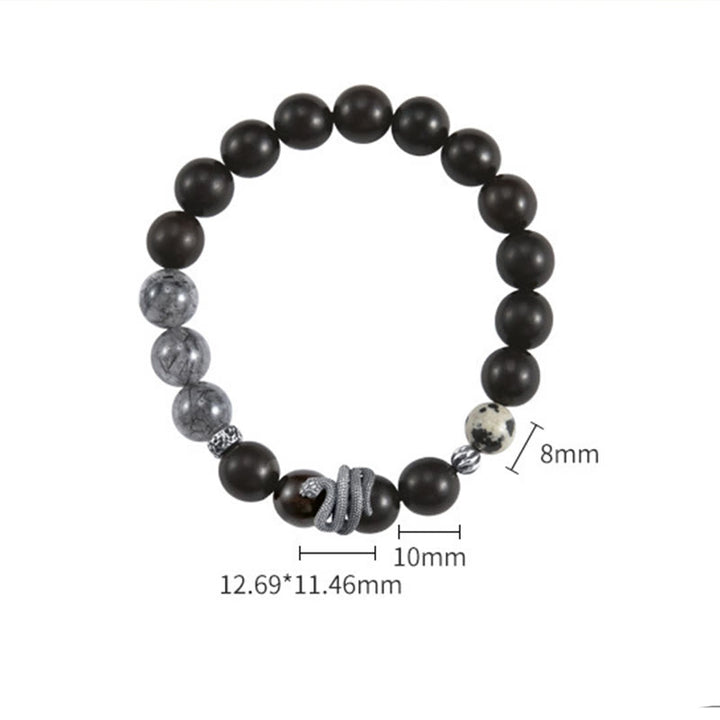 Buddha Stones Ebony Wood Black Rutilated Quartz 925 Sterling Silver Year Of The Snake Balance Bracelet - image 4