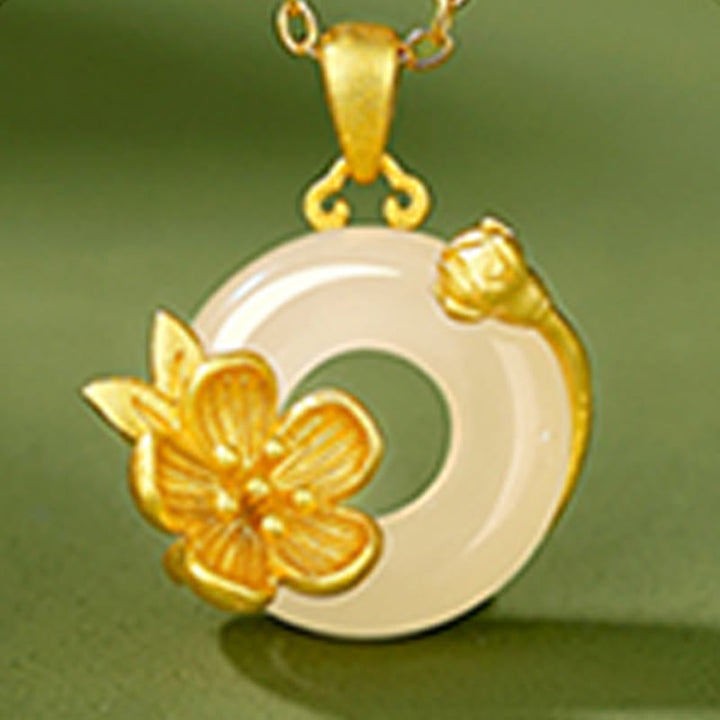 Buddha Stones Chalcedony 925 Sterling Silver Peace Buckle Flowers Necklace Pendant - image 1