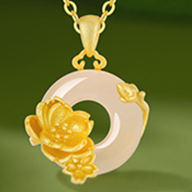 Buddha Stones Chalcedony 925 Sterling Silver Peace Buckle Flowers Necklace Pendant - image 10