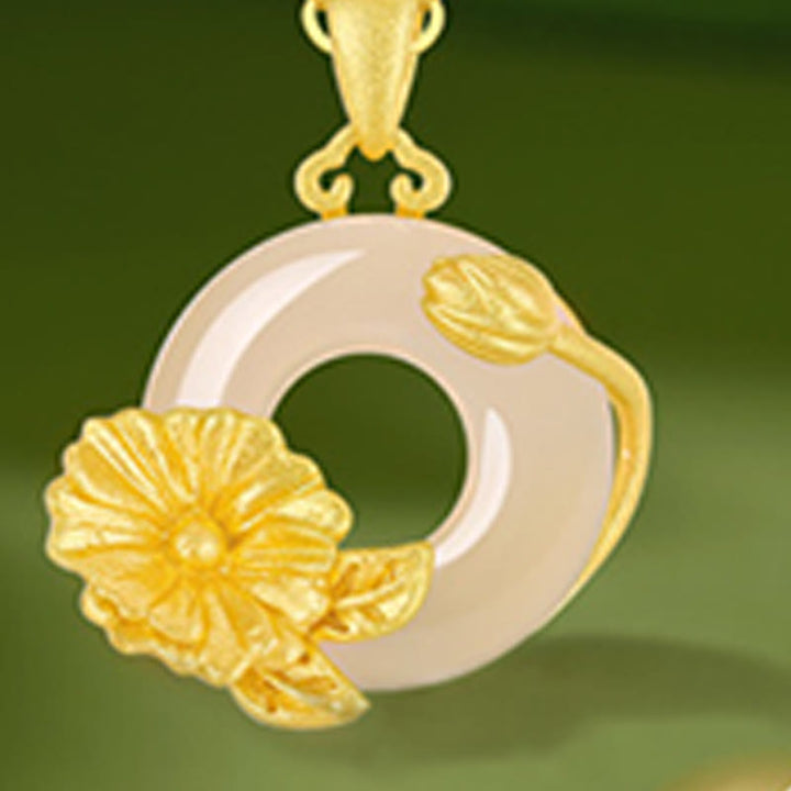 Buddha Stones Chalcedony 925 Sterling Silver Peace Buckle Flowers Necklace Pendant - image 19