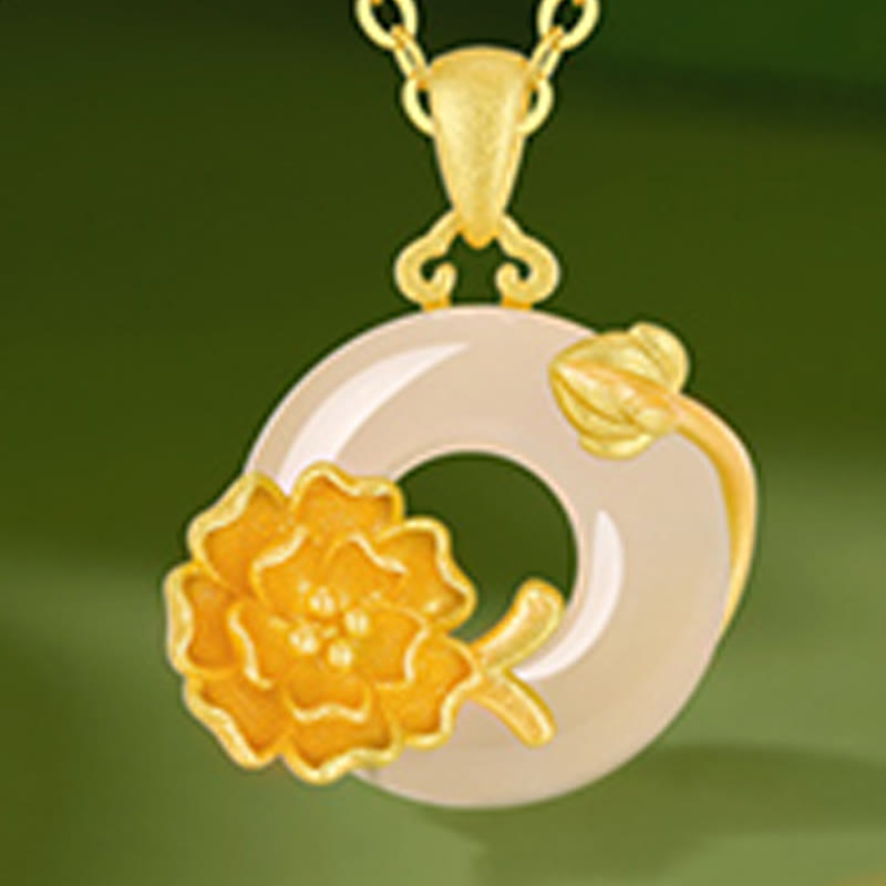 Buddha Stones Chalcedony 925 Sterling Silver Peace Buckle Flowers Necklace Pendant - image 25