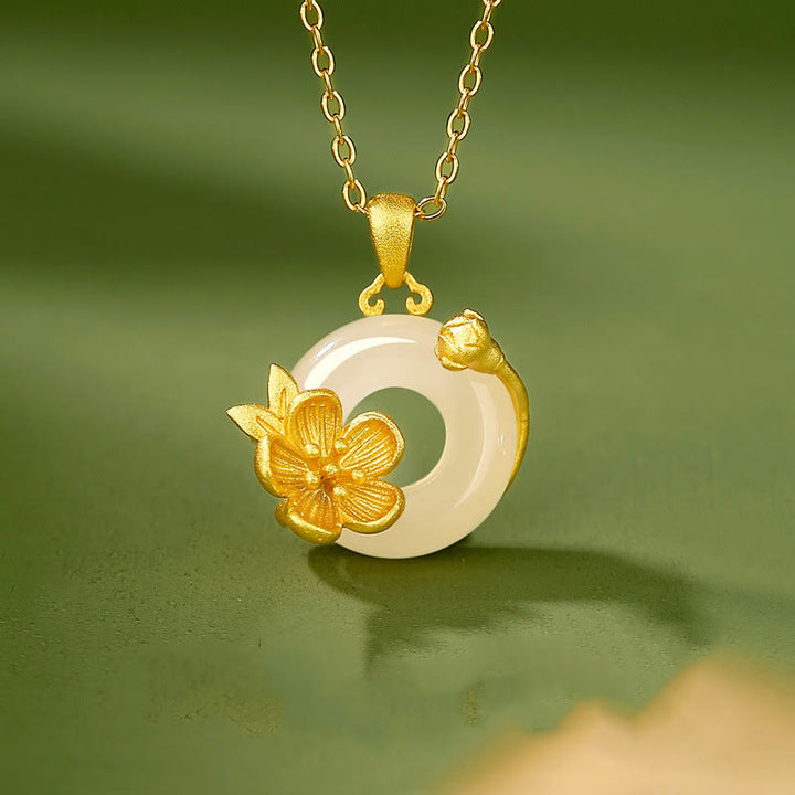 Buddha Stones Chalcedony 925 Sterling Silver Peace Buckle Flowers Necklace Pendant - image 0