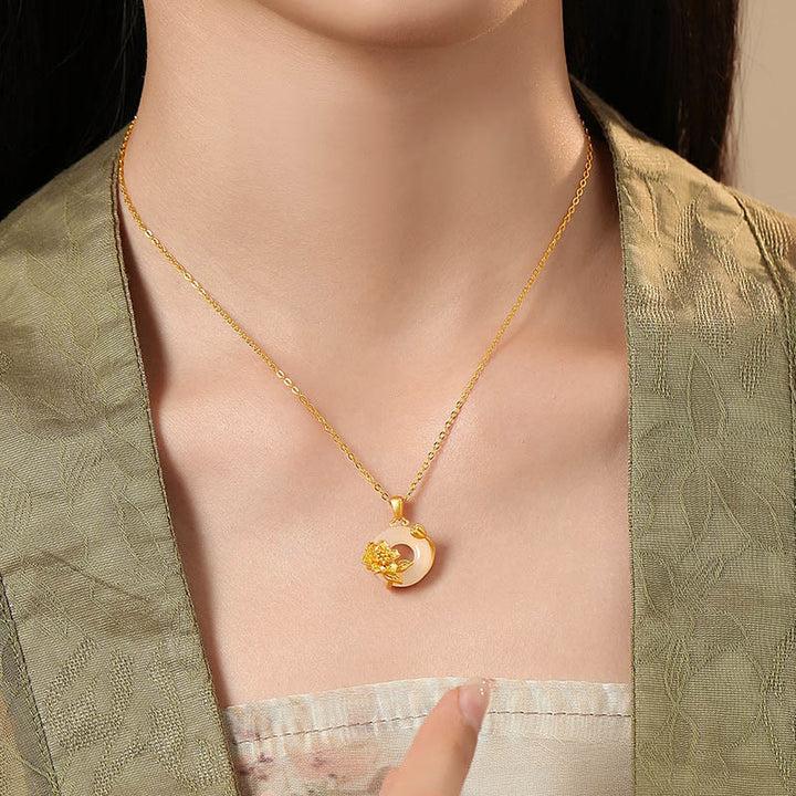 Buddha Stones Chalcedony 925 Sterling Silver Peace Buckle Flowers Necklace Pendant - image 13