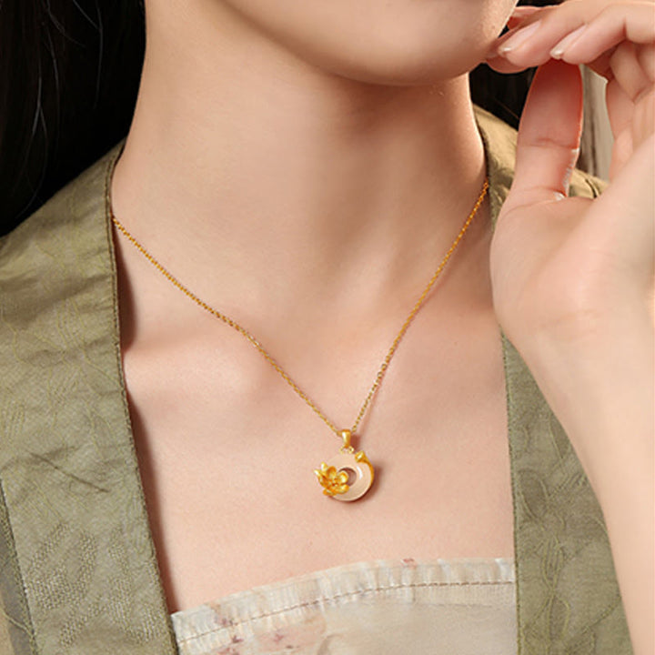 Buddha Stones Chalcedony 925 Sterling Silver Peace Buckle Flowers Necklace Pendant - image 2