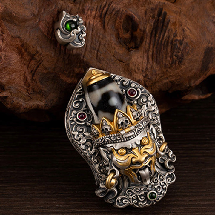 Buddha Stones 925 Sterling Silver Tibetan Zakiram Goddess of Wealth Dzi Bead Protection Necklace Pendant - image 7