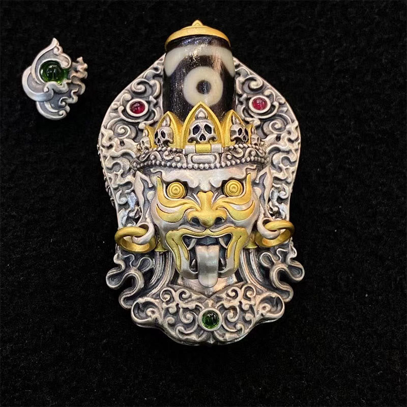 Buddha Stones 925 Sterling Silver Tibetan Zakiram Goddess of Wealth Dzi Bead Protection Necklace Pendant - Zakiram Round Dzi Bead(Pendant Only) - 52cm The Lord of the Corpse Forest Copper Chain - image 26