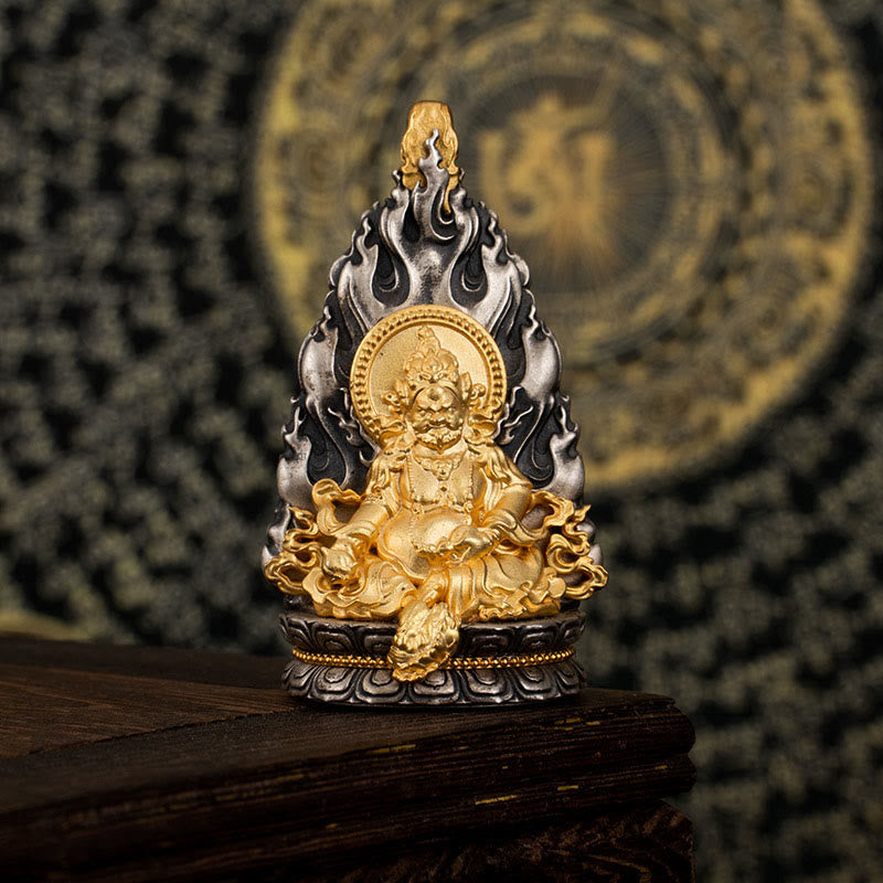 Buddha Stones 925 Sterling Silver Tibet Yellow Jambhala God of Wealth Blessing Necklace Pendant - image 8