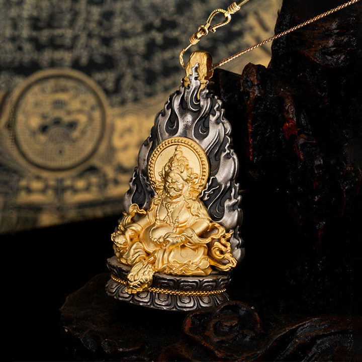 Buddha Stones 925 Sterling Silver Tibet Yellow Jambhala God of Wealth Blessing Necklace Pendant