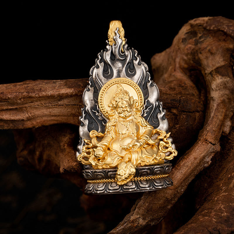 Buddha Stones 925 Sterling Silver Tibet Yellow Jambhala God of Wealth Blessing Necklace Pendant - image 9