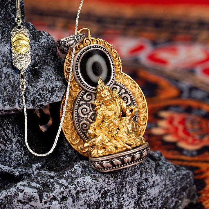 Buddha Stones 925 Sterling Silver Tibet Yellow Jambhala God of Wealth Dzi Bead Om Mani Padme Hum Happiness Necklace Pendant - Yellow Jambhala&52cm The Lord of the Corpse Forest Copper Chain - image 19