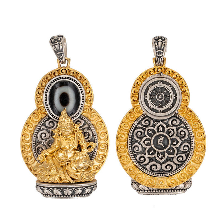 Buddha Stones 925 Sterling Silver Tibet Yellow Jambhala God of Wealth Dzi Bead Om Mani Padme Hum Happiness Necklace Pendant