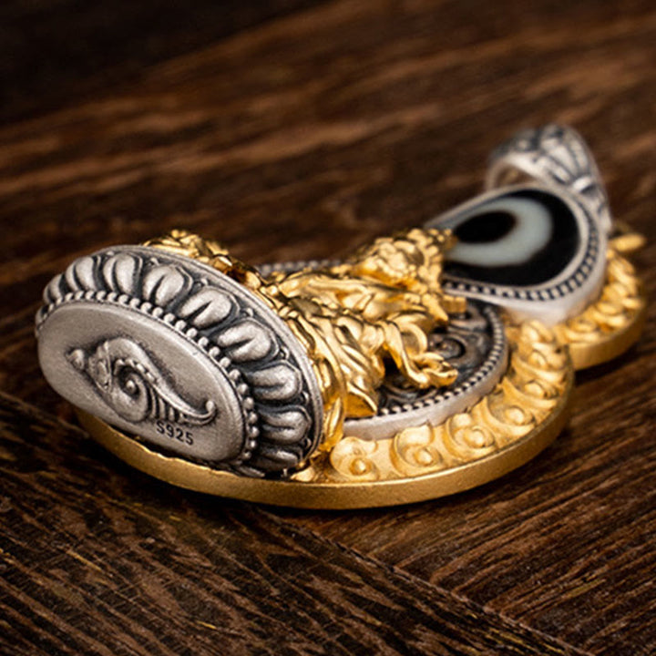 Buddha Stones 925 Sterling Silver Tibet Yellow Jambhala God of Wealth Dzi Bead Om Mani Padme Hum Happiness Necklace Pendant - image 4