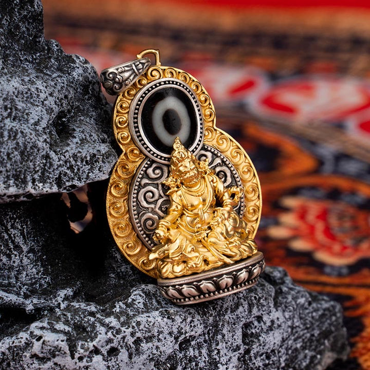 Buddha Stones 925 Sterling Silver Tibet Yellow Jambhala God of Wealth Dzi Bead Om Mani Padme Hum Happiness Necklace Pendant - Yellow Jambhala(Pendant Only) - image 0