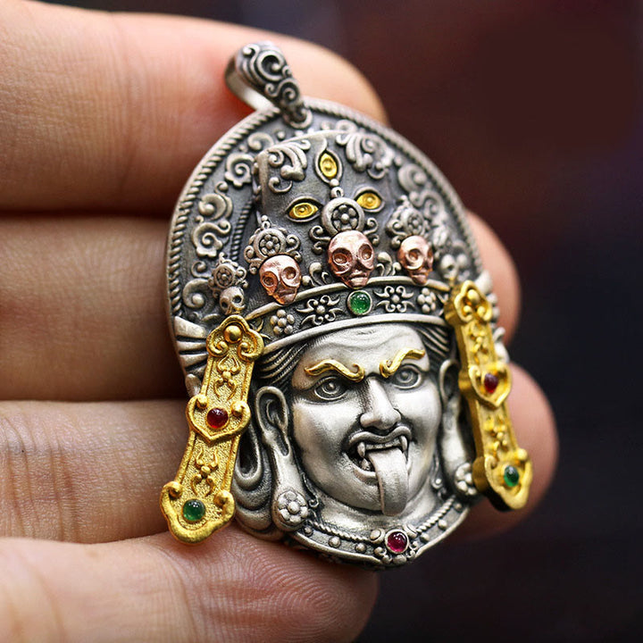 Buddha Stones 925 Sterling Silver Tibetan Zakiram Goddess of Wealth Keep Away Evil Spirits Necklace Pendant