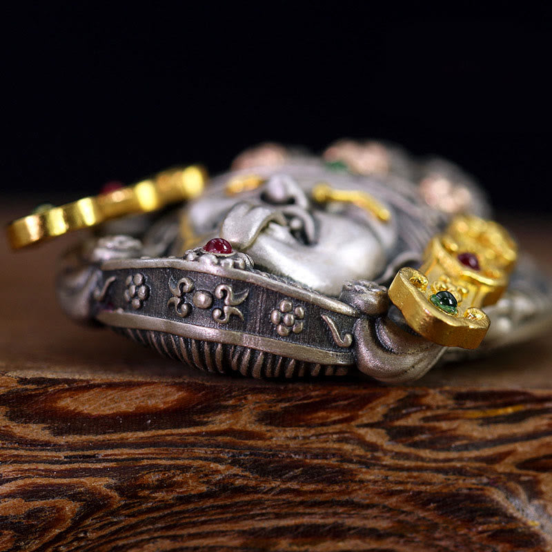 Buddha Stones 925 Sterling Silver Tibetan Zakiram Goddess of Wealth Keep Away Evil Spirits Necklace Pendant - image 3