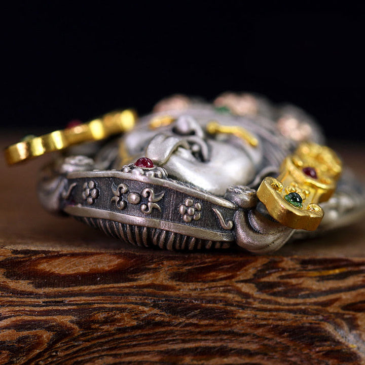 Buddha Stones 925 Sterling Silver Tibetan Zakiram Goddess of Wealth Keep Away Evil Spirits Necklace Pendant - image 3