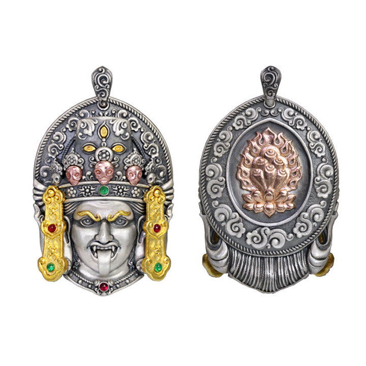 Buddha Stones 925 Sterling Silver Tibetan Zakiram Goddess of Wealth Keep Away Evil Spirits Necklace Pendant - image 9