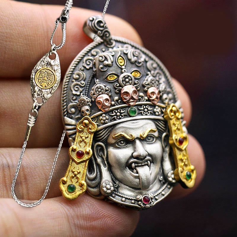 Buddha Stones 925 Sterling Silver Tibetan Zakiram Goddess of Wealth Keep Away Evil Spirits Necklace Pendant - Zakiram&50cm Zakiram Copper Chain - image 12