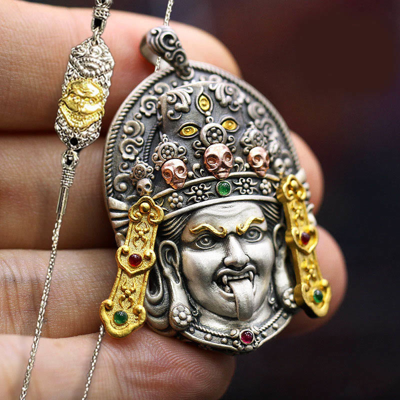 Buddha Stones 925 Sterling Silver Tibetan Zakiram Goddess of Wealth Keep Away Evil Spirits Necklace Pendant - Zakiram&52cm The Lord of the Corpse Forest Copper Chain - image 16